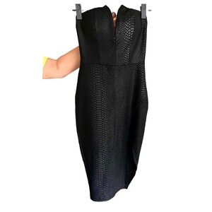 Black Snakeskin Pattern Designer Bodycon Dress